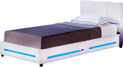 Produktbild von HOME DELUXE - LED Bett ASTEROID - Weiß, 90 x 200 cm - Inkl. Lattenrost I Polsterbett Design Bett inkl. Beleuchtung