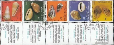 Produktbild von Briefmarken Dschibuti 1985 Mi 447-451 Fünferstreifen (kompl.Ausg.) gestempelt Meeresschnecken