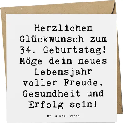 Produktbild von Mr. & Mrs. Panda Grußkarte Spruch 34. Geburtstag - Weiß - Geschenk, feiern, faltkarte, unvergesslich, Klappkarte, Geburtstagsgeschenk, Sprüche, Geschenke, doppelkarte