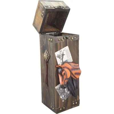 Produktbild von Western Holz Flaschenbox Pferd Flaschendose zum öffnen 35cm