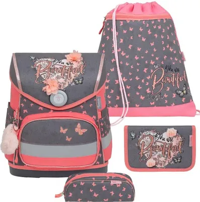 Produktbild von Belmil Schulranzen Set COMPACT 2025 Magnetschloss Bloomy Blossom (Motiv: Herzen Blumen) für Mädchen