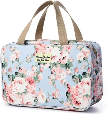 Produktbild von Kosmetiktasche Damen Groß, Wasserdicht, Rosa Pfingstrose, Reise Toilettentasche, Tragbar