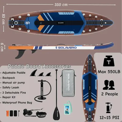 Obrázok produktu pre SUP doska – Nafukovacia doska na paddleboarding, 350 cm – Súprava s príslušenstvom – Protišmyková EVA podložka – Vhodná na more a jazerá