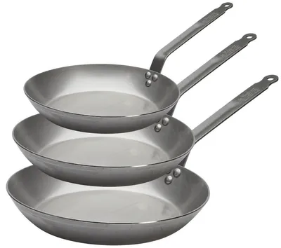 Image de Ensemble de poêles De Buyer Lyonnaise Carbone Plus 3 pièces - Acier au carbone - ø 20, 24 & 28 cm - sans revêtement antiadhésif