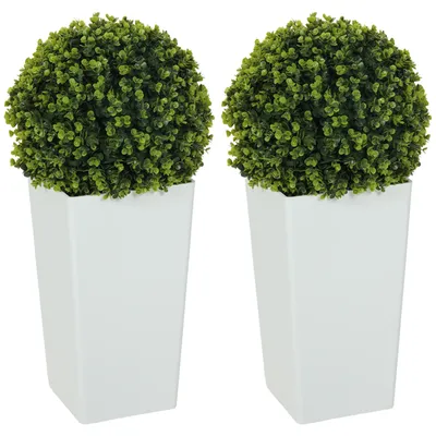Produktbild von 2er-Set Künstlicher Eukalyptuskugeln 65 cm Kunstpflanze mit UV-Schutz, 330 Blättern im Topf, Grün