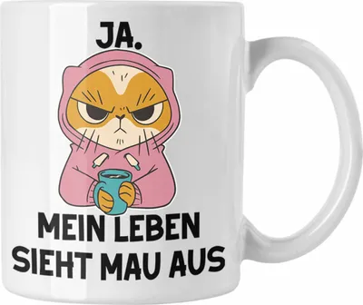 Produktbild von Dank Meme Tasse Katzen Besitzer Wortspiel Ja Mein Leben Sieht Mau Aus Traurige Katze Geschenkidee Saure Katze Astronaut (Weiß)
