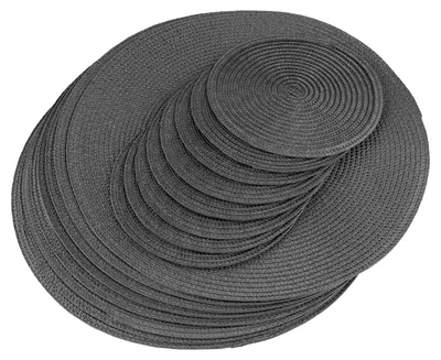 Platzsets, 16-tlg., dunkelgrau, gewebt, rund, 38/18 cm
