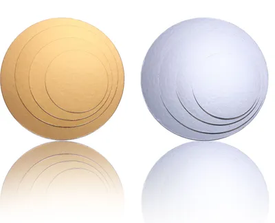 Produktbild von Miss Bakery’s House Cake Board - 2 mm - Ø 15 + 20 + 25 + 30 cm - Silber / Gold - 4er Set - wendbar