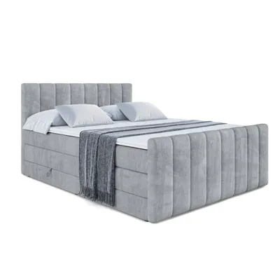 Produktbild von ALTDECOR Boxspringbett mit Fußteil, 2 Matratzen und Topper - 180x200 cm - OTTA-Z KING - Grau Samt - Polsterbett mit, H3- und H4- Matratzen, Bettkasten und Lattenrost, Bett mit Stauraum