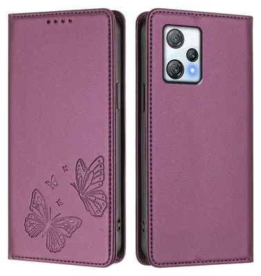 Produktbild von Lederhülle für Blackview A53, Schmetterling Prägung Leder Brieftasche Schutzhülle mit Ständer Lila