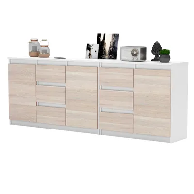 Zdjęcie produktu dla AZ team ® Duża Komoda BIAŁA SONOMA 200 cm 6 Szuflad 3 Drzwi Zestaw do Salonu