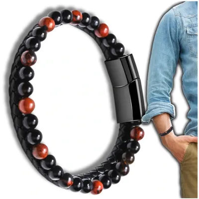 Produktbild von EDIBAZZAR | Herrenarmband Naturleder Steinperlen