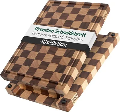 Imagen del producto de Tabla de cortar de madera maciza "Stirnholz" de alta calidad, 40x29x3 cm, con diseño a cuadros