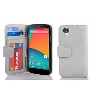 Obrázek produktu pro Cadorabo Pouzdro pro LG Google NEXUS 5 v bílé barvě Zadní kryt Mobilní telefon Ochranný kryt Pouzdro typu kniha Pouzdro typu kniha Držák karty