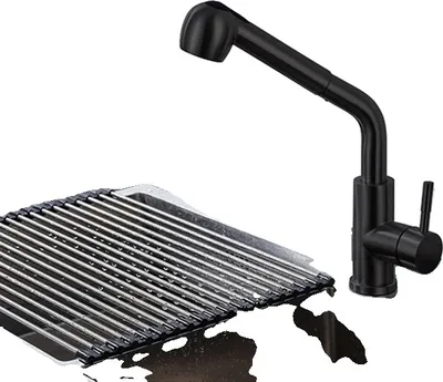 Obrázek produktu pro Kuchyňská baterie, výsuvná, s dvojitou rukojetí, 04001černá