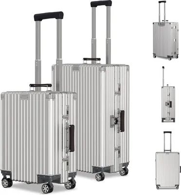 Immagine prodotto di Voyagoux® ICON Set di valigie S/L - Valigia - Con ruote - Argento - Chiusura TSA - Alluminio