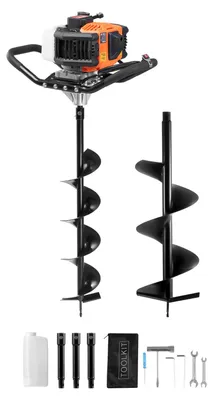 Produktbild von VEVOR Erdbohrer benzinbetrieben, 52CC 1450W Erdbohrer, Benzinbohrer mit 6" & 10" Bohrern und 3 Verlängerungsrohren, Pfostenzaunlochbohrer für Ackerland Gartenpflanzen, Orange+Schwarz, 6 Zoll+10 Zoll-52cc