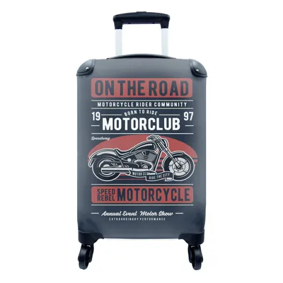 Produktbild von MuchoWow® Koffer Handgepäck Trolley Rollkoffer Kleine Reisekoffer mit 4 Rollen - Motorrad - Retro - Briefe - Schwarz - Cabin Size < 55x40x23 cm & 55x40x20 cm - Fotokoffer - Kabinenkoffer - Boardgepäck - Reise-Box - Reisekoffer - Reisegepäck - Koffer mit Bild - Trolley für Kinder