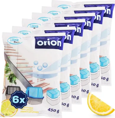 Zdjęcie produktu dla Orion | Pochłaniacz wilgoci w opakowaniu uzupełniającym - cytrynowy - 450 g - 6 sztuk - do 20 m²