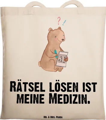 Produktbild von Mr. & Mrs. Panda Jutetasche Bär Rätsel lösen - Transparent - Geschenk, Schultasche, Shopping Tasche, Kreuzworträtsel, Knobeln, Gedächtnistraining, Tote Bag, Beutel