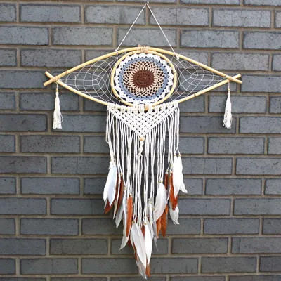 Imagen del producto de Atrapasueños - Lrg Macramé Ojo Blanco / Gris / Marrón
