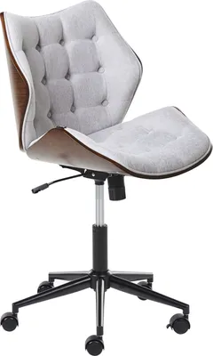 Produktbild von BELIANI Bürostuhl Grau Leinenoptik u. Holzoptik Höhenverstellbar Drehbar Bremsbare Rollen mit Metallfuß ohne Armlehnen Retro-Stil Homeoffice Drehstuhl