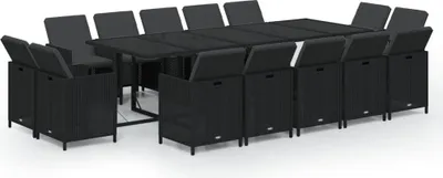 Produktbild von vidaXL 15-tlg. Garten-Essgruppe mit Kissen Poly Rattan Schwarz