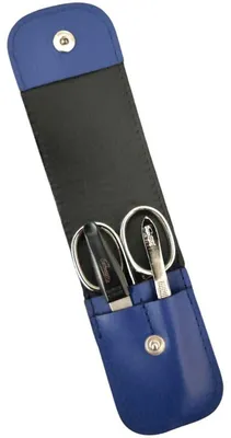 Produktbild von 3-teiliges Solingen Maniküre Set mit Leder Etui, Nagelschere, Feile, Pinzette, Germany Royalblau
