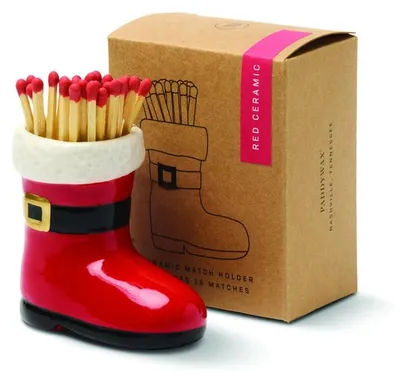 Zdjęcie produktu dla Paddywax, pojemnik na zapałki w kształcie świątecznego buta Świętego Mikołaja
