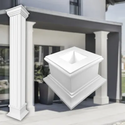 Produktbild von PRESTIGE DECOR Säulenendstück Basis/Kapitell 510x510x220mm Säulenbauteil Kunstharzputz weiß, Säulenabschluß beidseitig verwendbar (Basis/Kapitell LC118-1F, Größe L geschlossen)