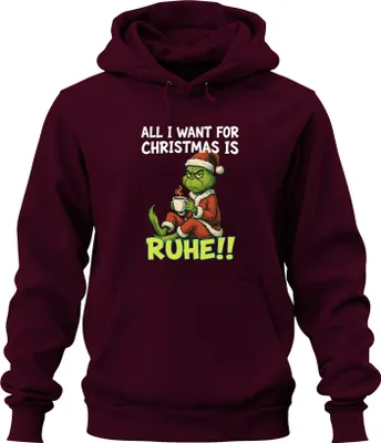 Obrázek produktu pro All I want for Christmas is calm weihnachtsgrinch sarcastic uni hoodie mikina s kapucí, Burgundy, 3XL