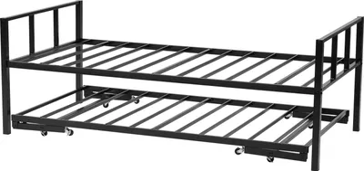 Image de SucceBuy Cadre de lit de jour en taille twin avec lit gigogne, cadre de lit plate-forme canapé (181,44 kg de capacité de charge) avec support de lattes métalliques stable pour salon, chambre à coucher ou chambre d'amis, noir