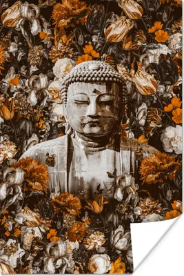 Produktbild von MuchoWow® Poster Buddha - Gesicht - Blumen 80x120 cm - Papierdruck