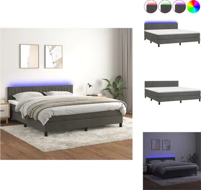 Produktbild von vidaXL Boxspringbett mit Matratze & LED Dunkelgrau 180x200 cm Samt -  Betten & Bettgestelle