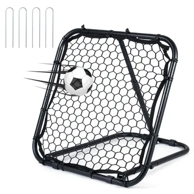 Produktbild von COSTWAY Fußball Rebounder mit 5-fach Winkel, Rückprallnetz, Rückprallnetz mit Füßen & U-Heringen, Fußballtor für Jugendliche & Kinder, Schwarz