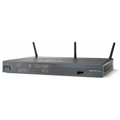 Produktbild von Cisco 881, 10,100 Mbit/s, 10/100Base-T(X), Ethernet (RJ-45), IEEE 802.1D,IEEE 802.1Q,IEEE 802.1x, BGP,EIGRP,HSRP,OSPF,RIP-1,RIP-2, 3DES,128-bit AES,192-bit AES,256-bit AES,DES,HTTPS,LEAP,MD5,PEAP,TKIP,WPA,WPA-PSK,WPA2