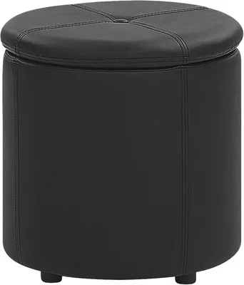 Produktbild von Runder Pouf Maryland aus schwarzem Kunstleder mit Stauraum