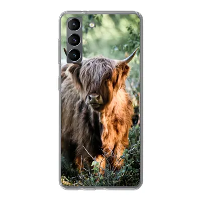 Produktbild von MuchoWow® Handyhülle Schutzhülle Hülle für Samsung Galaxy S21 Schottische Highlander - Wald - Tiere Silikon Softcase Handy Hülle - Softcase
