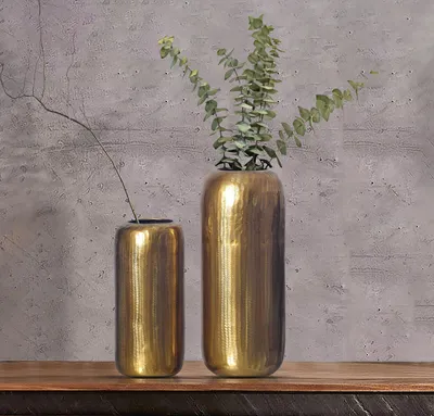 Zdjęcie produktu dla Wazon zestaw 2 sztuk FineBuy wazon na kwiaty aluminiowy wazon stołowy okrągły wazon dekoracyjny