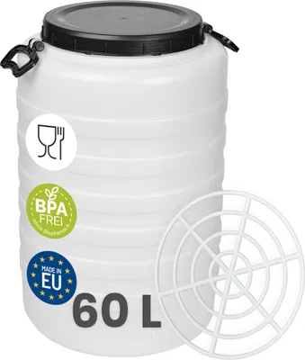Produktbild von Garronda 60L mit Pressring Weithalsfass Fasssilage Gepäcktonne Gärfass Gärbehälter Futtertonne (Weiß)