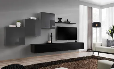 Produktbild von Moderne Schwarz TV Ständer Wohnwand Wohnzimmermöbel Schränke Möbel Neu