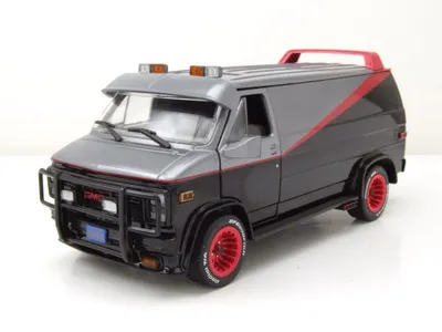 Produktbild von Greenlight Collectibles 84072 GMC Vandura A-Team Van 1983 TV-Serienmodell grau schwarz 1:24