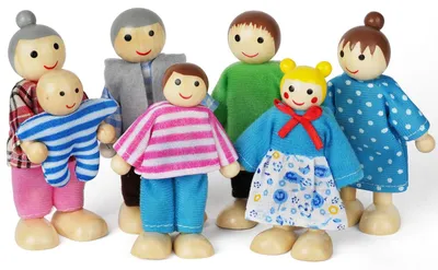 Obrázok produktu pre Drevený domček pre bábiky – rodinná sada, 7 kusov