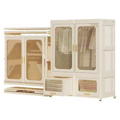 Produktbild von Heikoeco® Kleiderschrank weiss, stapelbarer Garderobenschrank aus hochwertigem Kunststoff mit Schubladen (1 Stange+ 2 Schublade)92x55x145,5cm