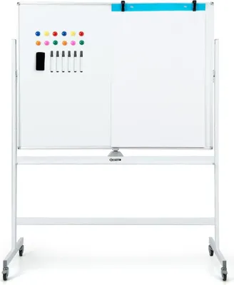Produktbild von Doppelseitiges Mobiles Whiteboard mit Gittermuster & Ständer & Stiftablage 120x90cm Weiß