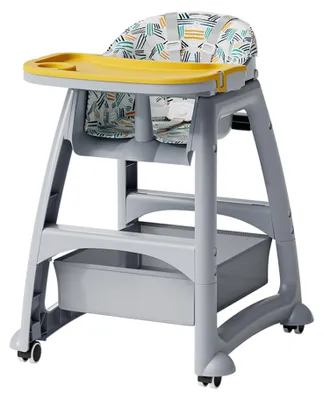Image de Clinvia : chaise haute pour enfant avec 3 plateaux repas, harnais à 5 points et roues verrouillables - à partir de 6 mois