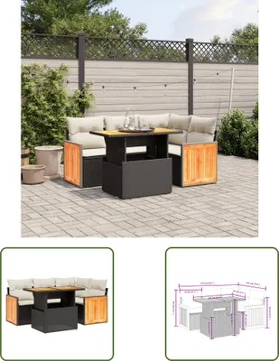 Produktbild von The Living Store 5-tlg. Garten-Sofagarnitur mit Kissen Schwarz Poly Rattan