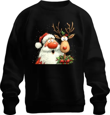 Produktbild von Weihnachtsmann Rentier lustig Aquarell Weihnachten Geschenk Retro Uni Sweatshirt Pullover, Schwarz, 3XL