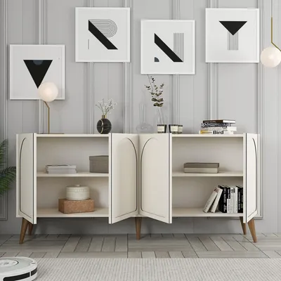 Immagine prodotto di Niscemi - Credenza, 180x35x81h cm Bianco Crema, 2 Ripiani