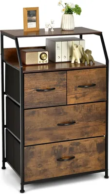 Produktbild von GOPLUS 5 Tier Kommode, Sideboard mit 4 Schubladen und 2 offenem Regal, Aufbewahrungsregal mit Metallrahmen für Wohnzimmer Schlafzimmer, 96 x 60 x 39 c